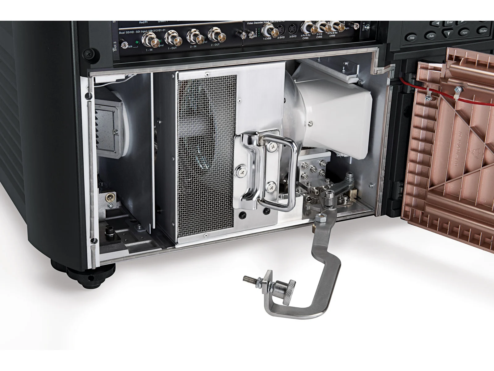 Christie lamp-based projector repair – internal lamp bay and cooling assembly