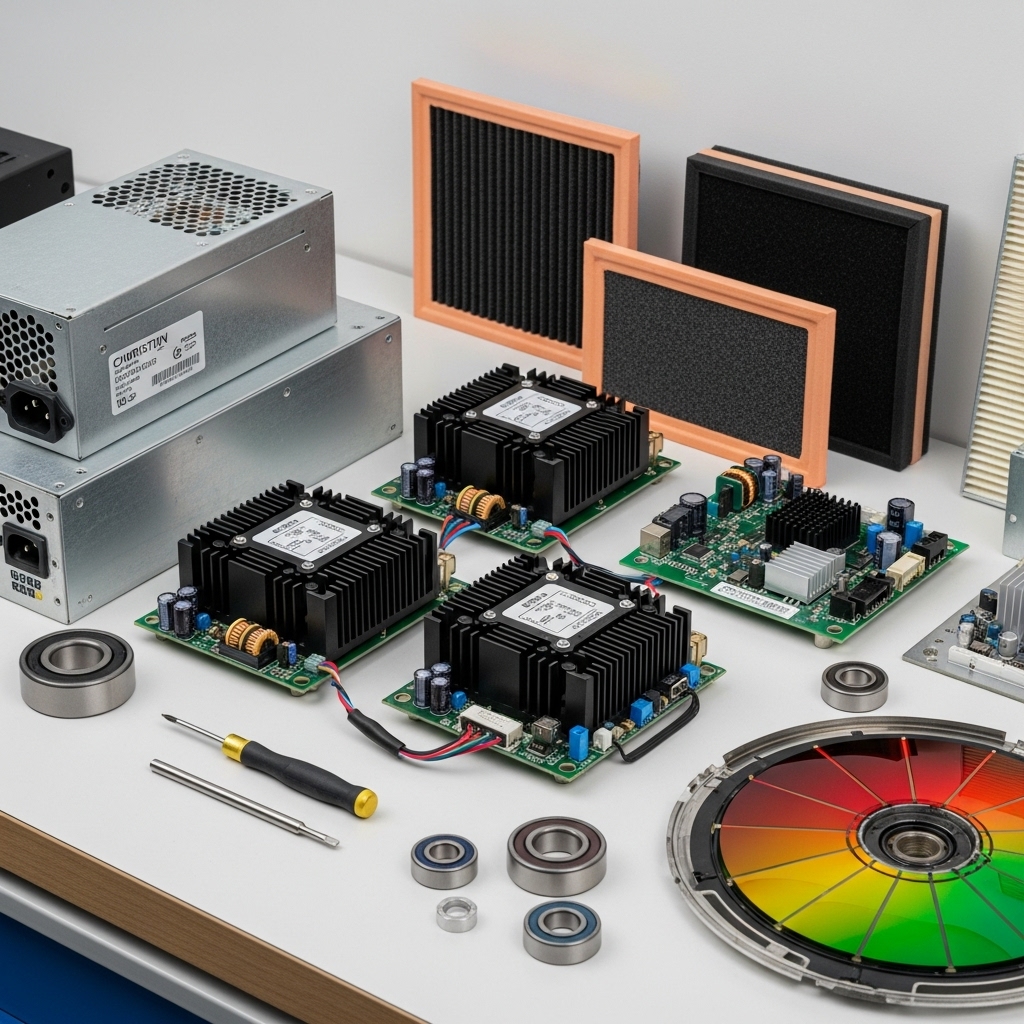 Selection of laser drivers, PSUs, fans and sensors